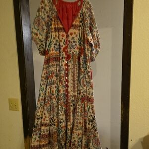 Vibrant Floral Maxi Dress with Button Detail